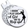 GEYGIE I Know I Play Like A Girl Try to Keep Up Golf Ball Marker with Magnetic Hat Clip, Funny Golf Accessories Gifts for Women Daughter, Golf Gifts for Woman Daughter, Gift for Woman Golf Fan view 1