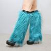 Altsuceser Fuzzy Faux Fur Leg Warmers for Women, Long Boots Shoes Cuff Cover, Knee-length Hipster Warm Sock Lake Blue 30cm view 2
