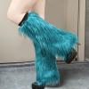 Altsuceser Fuzzy Faux Fur Leg Warmers for Women, Long Boots Shoes Cuff Cover, Knee-length Hipster Warm Sock Lake Blue 30cm view 4