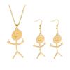 COLORFUL BLING Set Funny Doodle Smile Face Necklace Earrings Chain Link Pendant Necklace Drop Dangle Earrings for Women Men Jewelry Gifts Unique Handmade Aesthetic Trendy Simple-Gold Set view 1