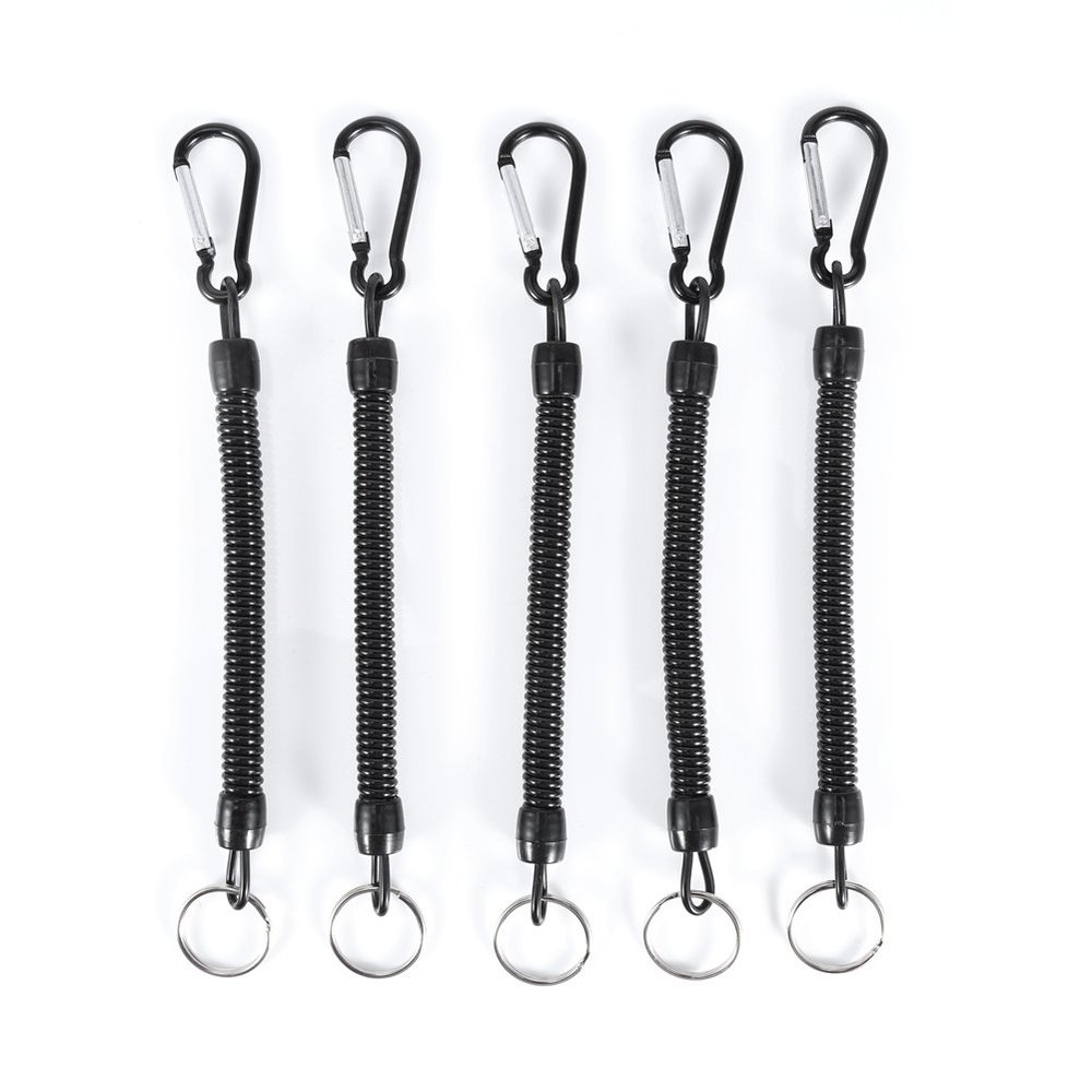 Fishing Tools Lanyard,5Pcs Fishing Elastic Lanyards,Retractable Fishing Lanyard Tether with Carabiner for Pliers,Elastic Fishing Rope,Coiled Lanyard for Fishing Rods(Black), 5Pcs Fishing Elastic