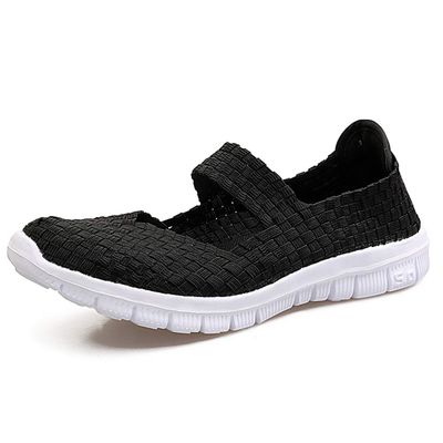 AngryMonkey Women Elastic Woven Walking Shoes Flats Sandals,Comfy Casual Non Slip Lightweight Breathable Mary Jane Sneakers Nurse Shoes (7,Black,7)