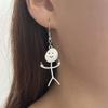 COLORFUL BLING Set Funny Doodle Smile Face Necklace Earrings Chain Link Pendant Necklace Drop Dangle Earrings for Women Men Jewelry Gifts Unique Handmade Aesthetic Trendy Simple-Silver view 2