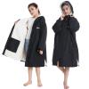Hiturbo Warm Kids Swim Parka: Waterproof Changing Robe - Oversize Swimming Coat - Hooded Surf Poncho - Sherpa Fleece Lining (Black) view 1
