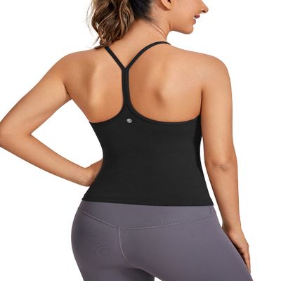 CRZ YOGA Butterluxe Racerback Tank Tops for Women - Scoop Neck Spaghetti Strap Padded Workout Camisole with Built in Bra Black X-Large