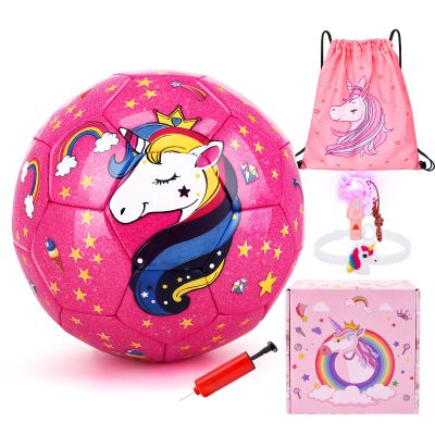 JYPS Glitter Unicorn Soccer Ball Size 3 for Kids & Beginners Ages 3-8 with Pump, Bag - Soft Safe Outdoor Toy for First Sports & Family Play, for Girls Boys Children Youth School
