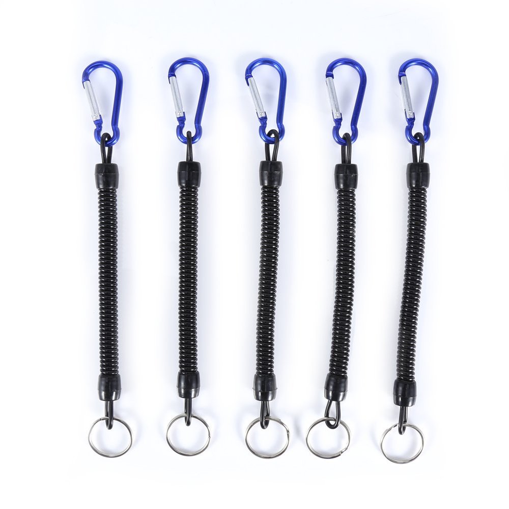 Fishing Tools Lanyard,5Pcs Fishing Elastic Lanyards,Retractable Fishing Lanyard Tether with Carabiner for Pliers,Elastic Fishing Rope,Coiled Lanyard for Fishing Rods(Blue), 5Pcs Fishing Elastic L