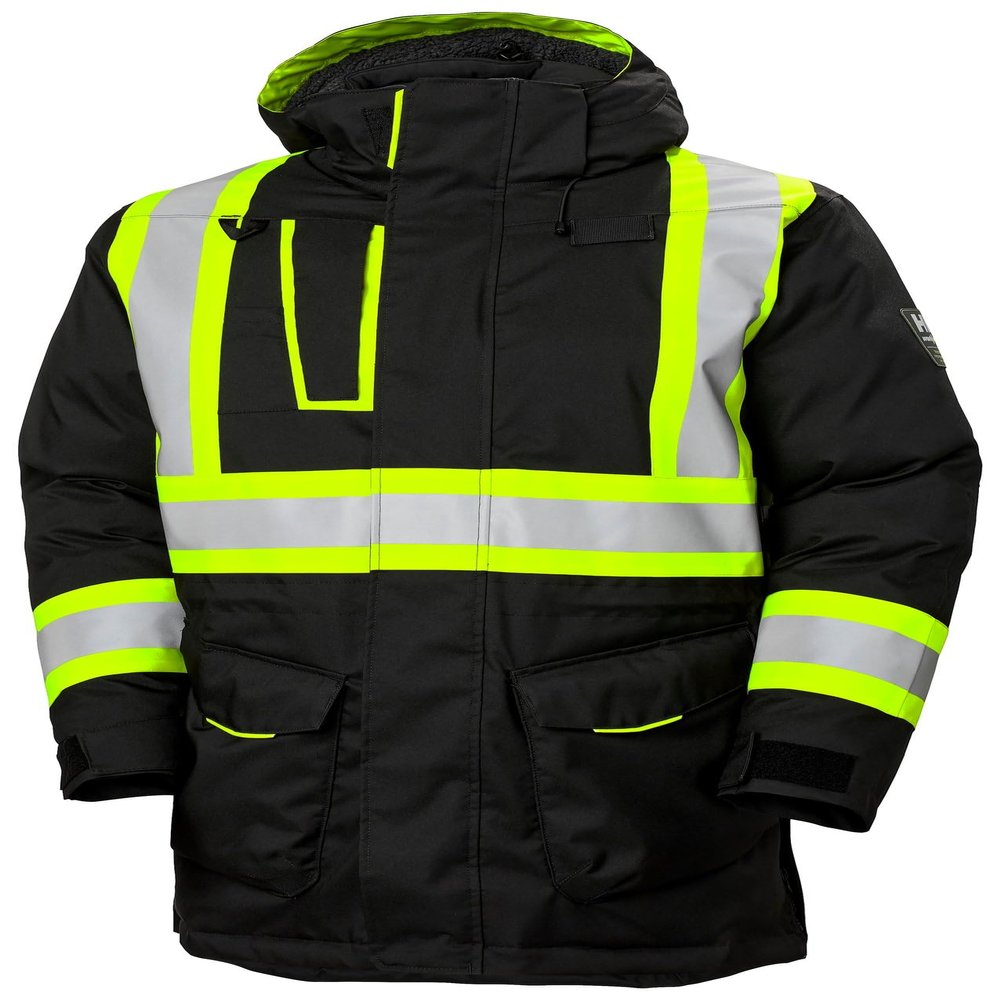 Helly Hansen Alna Polar Parka Hi Vis Jackets for Men with Downfeel Insulation, Detachable Hood, and Fully Taped Construction, 990 Black - X-Large