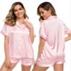 LecGee Womens Silk Satin Pajamas Short Sleeve Loungewear Two-Piece Sleepwear Button-Down Pj Set view 1