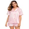 LecGee Womens Silk Satin Pajamas Short Sleeve Loungewear Two-Piece Sleepwear Button-Down Pj Set view 2