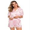 LecGee Womens Silk Satin Pajamas Short Sleeve Loungewear Two-Piece Sleepwear Button-Down Pj Set view 3