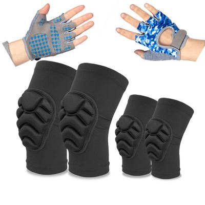ADLIKES Knee and Elbow Pads Protective Gear Set (6pc) for Cycling Running Volleyball Crashproof Antislip for Toddler Kids Black XXS