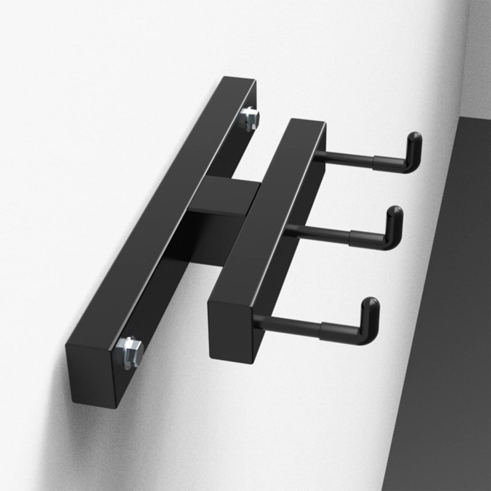 AHDFY Barbell Holder Wall Mount, Barbell Storage Rack with Hooks, Olympic Bar Holder, Gym Organization for Home Gym, Space Saving, Stainless Steel, Matt Black, Save Space in Your Gym
