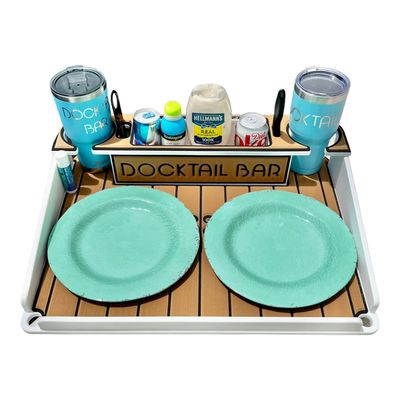 Docktail Bar Utility Boat Table - with Pedestal Adapter Plate (Post/Floor Mount Not Included) | Boat Caddy Organizer, Portable Boat Table and Boat Bar with Cup Holders