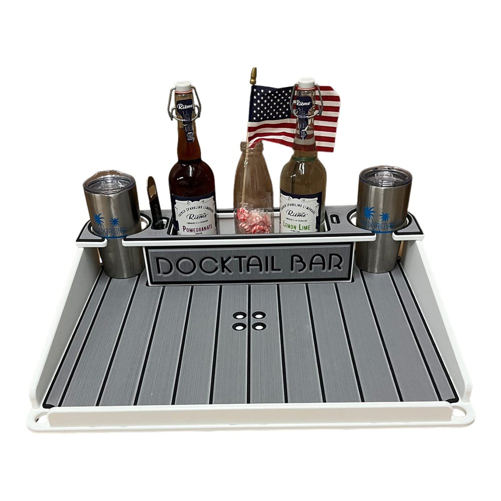 Docktail Bar Utility Boat Table - with Pedestal Adapter Plate (Post/Floor Mount Not Included) | Boat Caddy Organizer, Portable Boat Table and Boat Bar with Cup Holders