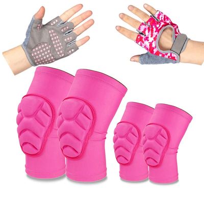 ADLIKES Knee and Elbow Pads Protective Gear Set (6pc) for Cycling Running Volleyball Crashproof Antislip for Kids Youth Black XS