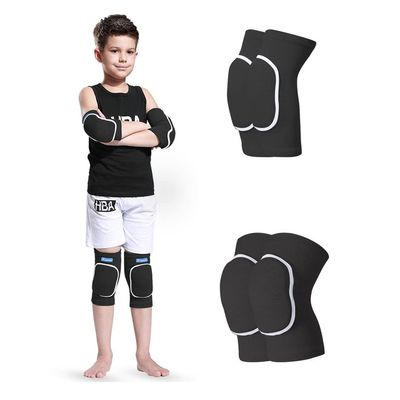 ADLIKES Knee and Elbow Pads Protective Gear Set (4pc) for Cycling Running Volleyball Crashproof Antislip for Toddler Kids Youth Black XXS