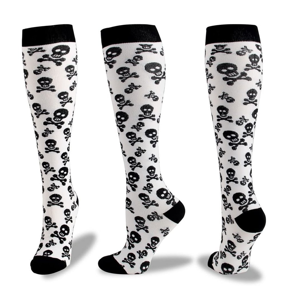 Drincoshow Halloween Christmas Socks Sports Compression Socks Compression Stockings Sport Socks Athletic Socks (s/m,Small skull on white)