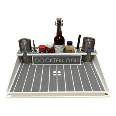 Docktail Bar Utility Boat Table - with Pedestal Adapter Plate (Post/Floor Mount Not Included) | Boat Caddy Organizer, Portable Boat Table and Boat Bar with Cup Holders