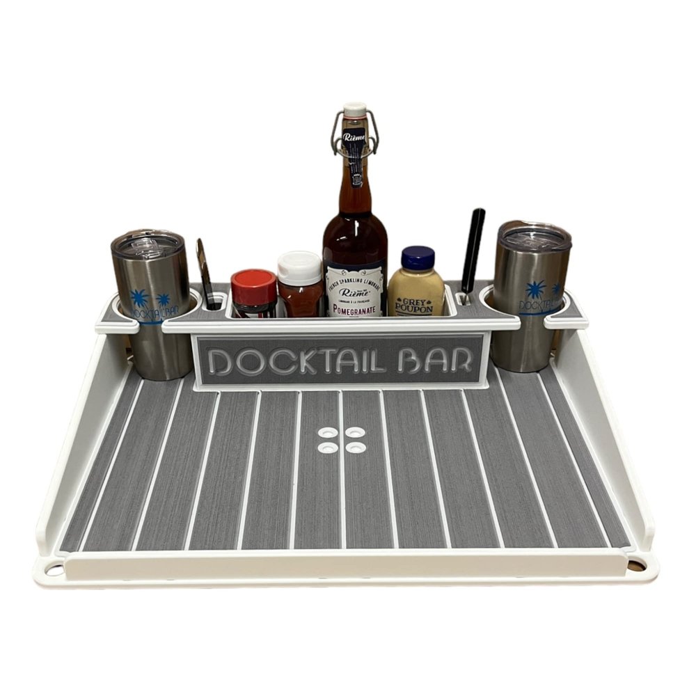 Docktail Bar Utility Boat Table - with Pedestal Adapter Plate (Post/Floor Mount Not Included) | Boat Caddy Organizer, Portable Boat Table and Boat Bar with Cup Holders
