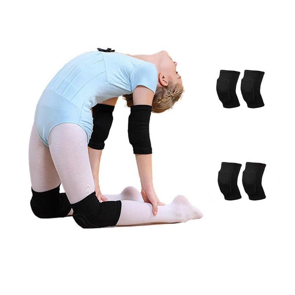 ADLIKES Knee and Elbow Pads Protective Gear Set (4pc) for Cycling Running Volleyball Crashproof Antislip for Toddler Kids Youth Black S