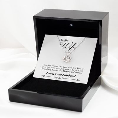 Heart Knot Silver Necklace Luxury Box to My Wife Forever and Always Anniversary, Birthday, Appreciation Gift Heart Knot Necklace