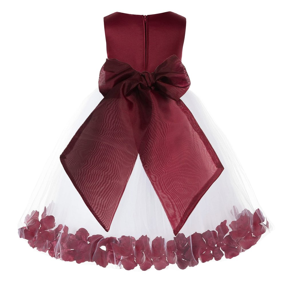 Burgundy Bodice Floral Rose Petals Flower Girl Dresses Special Occasions 007 6