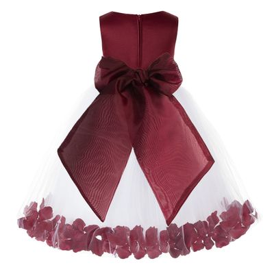 Burgundy Bodice Floral Rose Petals Flower Girl Dresses Special Occasions 007 8
