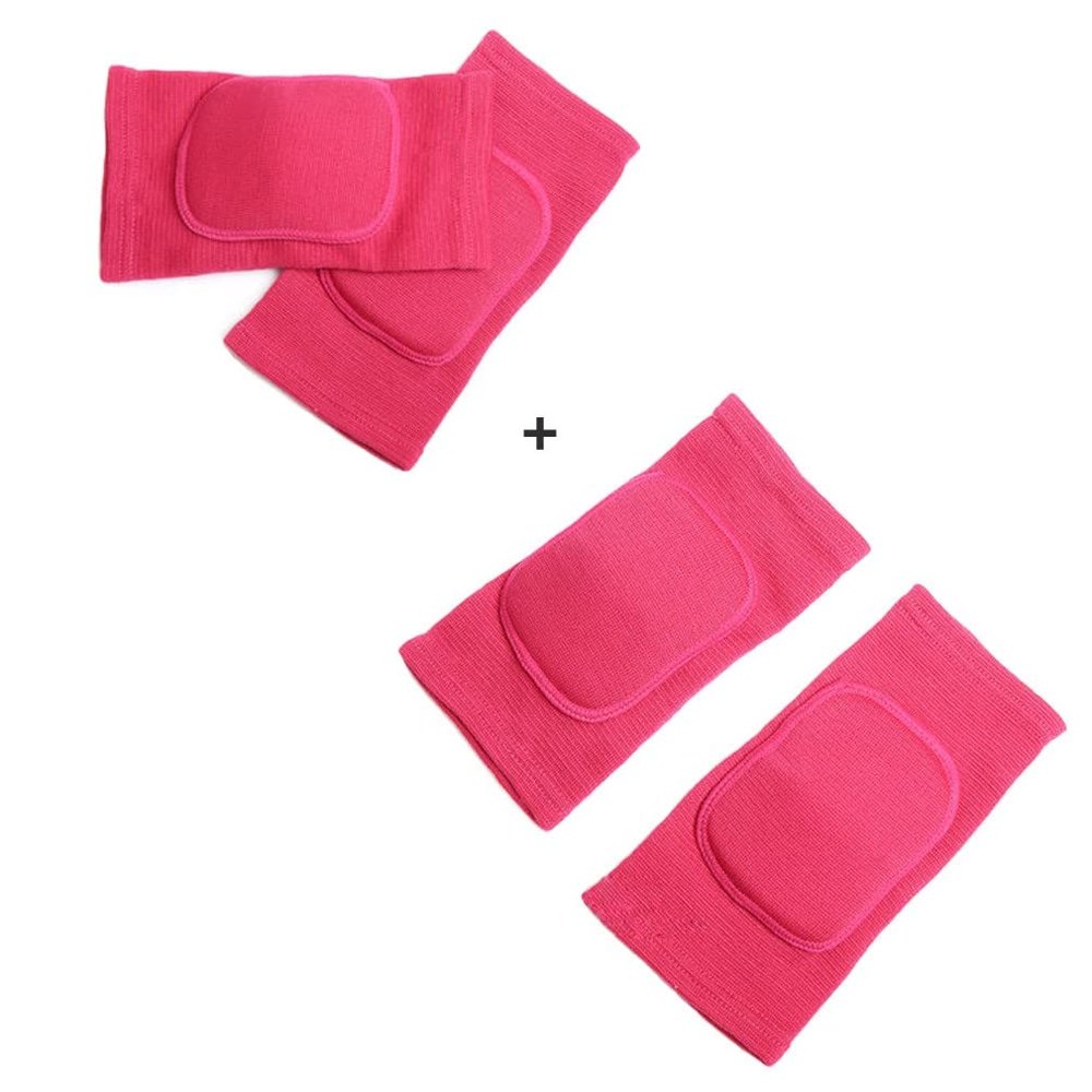 ADLIKES Knee and Elbow Pads Protective Gear Set (4pc) for Cycling Running Volleyball Crashproof Antislip for Toddler Kids Youth Fuchsia L