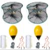 2-Pack of KUFA Sports Foldable Prawn Trap (Stretched Mesh Size:1-1/8") with 400' Rope, Yellow Float, Bait Bag & Harness Combo (PRN58+PNMH38Y+HA2) X2