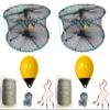 2-Pack of KUFA Sports Foldable Prawn Trap (Stretched Mesh Size:1-1/8") with 400' Rope, Yellow Float, Bait Bag & Harness Combo (PRN58+PNQH30Y+HA2) X2