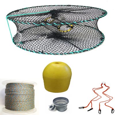 KUFA Sports Foldable Prawn Trap (Stretched Mesh Size:1-1/8") with 400' Rope, Yellow Float, Bait Bag & Harness Combo (PRN58+PNL3+HA2)