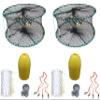 2-Pack of KUFA Sports Foldable Prawn Trap (Stretched Mesh Size:1-1/8") with 400' Rope, Yellow Float, Bait Bag & Harness Combo (PRN58+PNMH3+HA2) X2