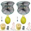 2-Pack of KUFA Sports Foldable Prawn Trap (Stretched Mesh Size:1-1/8") with 400' Rope, Yellow Float, Bait Bag & Harness Combo ((PRN58+PNP5+HA2) X2)
