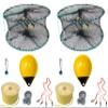 2-Pack of KUFA Sports Foldable Prawn Trap (Stretched Mesh Size:1-1/8") with 400' Rope, Yellow Float, Bait Bag & Harness Combo (PRN58+PNP38Y+HA2) X2