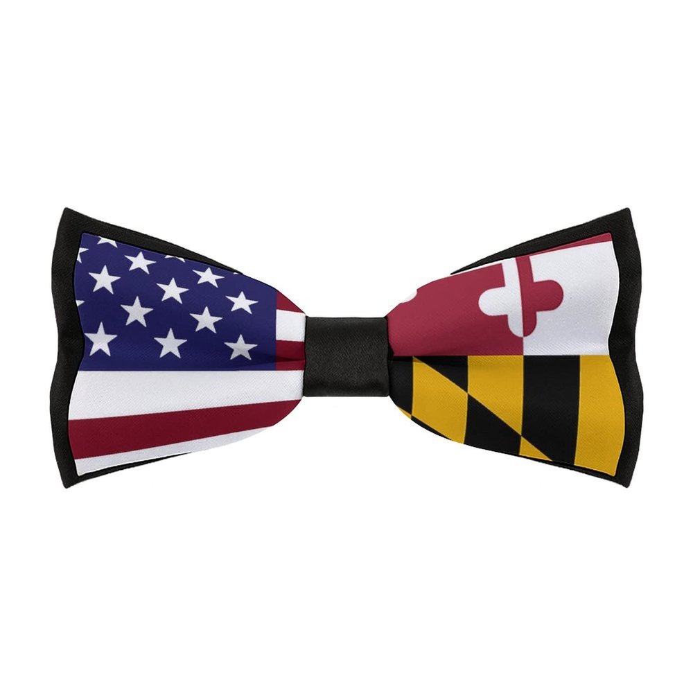 American and Maryland State Flag Mens Polyster Bow Ties Adjustable Pre-Tied Bowties Tuxedo Wedding Work