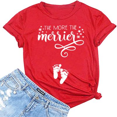 Christmas Pregnancy Shirt Merry and Pregnant Funny Cute Maternity Tees Xmas Graphc Pregnancy Announcement Short Sleeve Tops
