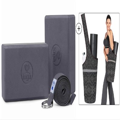 IUGA Premium Set- Includes 1 Yoga Block 2 Pack with Yoga Strap, 1 Yoga Mat Bag with Large Size Pockets