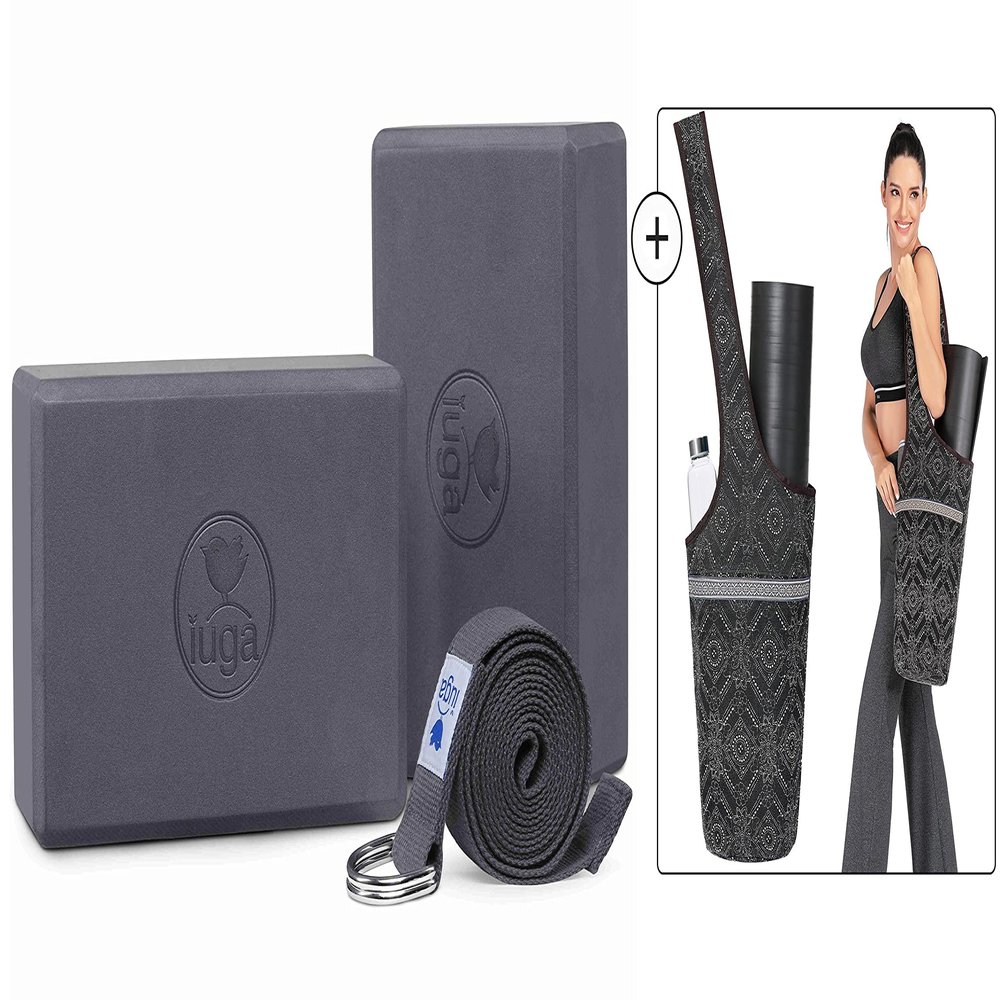IUGA Premium Set- Includes 1 Yoga Block 2 Pack with Yoga Strap, 1 Yoga Mat Bag with Large Size Pockets