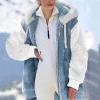 NaRHbrg Womens Warm Faux Coat Hoodies Contrasting Lamb Wool Padded Coat Womens Jacket Hooded with Pockets Outwear view 2