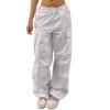 Women's Cargo Pants Low Waist Leisure Jogging Light Hiking Sporty Workout Wide Leg Baggy Trekking Pocket Streetwear(L-White) view 1