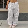 Women's Cargo Pants Low Waist Leisure Jogging Light Hiking Sporty Workout Wide Leg Baggy Trekking Pocket Streetwear(L-White) view 2