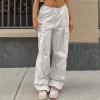 Women's Cargo Pants Low Waist Leisure Jogging Light Hiking Sporty Workout Wide Leg Baggy Trekking Pocket Streetwear(L-White) view 4