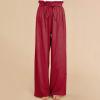 Cocoarm Women Wide Leg Casual Pants Elegant Long Lounge Palazzo with Belt Straight Loose(S-Wine red) view 3