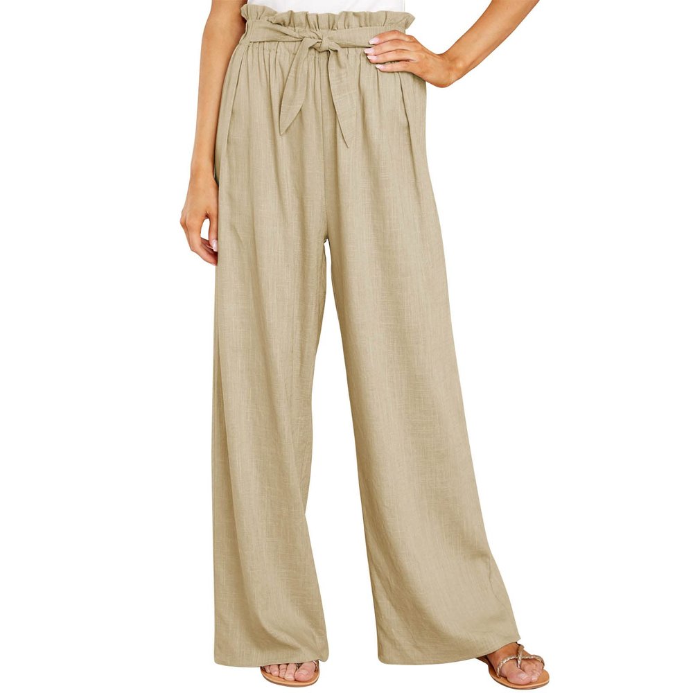 Cocoarm Women Wide Leg Casual Pants Elegant Long Lounge Palazzo with Belt Straight Loose(XXL-Khaki)