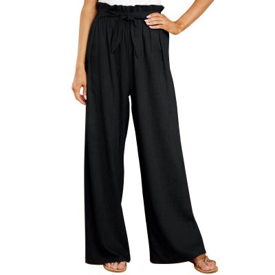 Cocoarm Women Wide Leg Casual Pants Elegant Long Lounge Palazzo with Belt Straight Loose(XXL-Black)