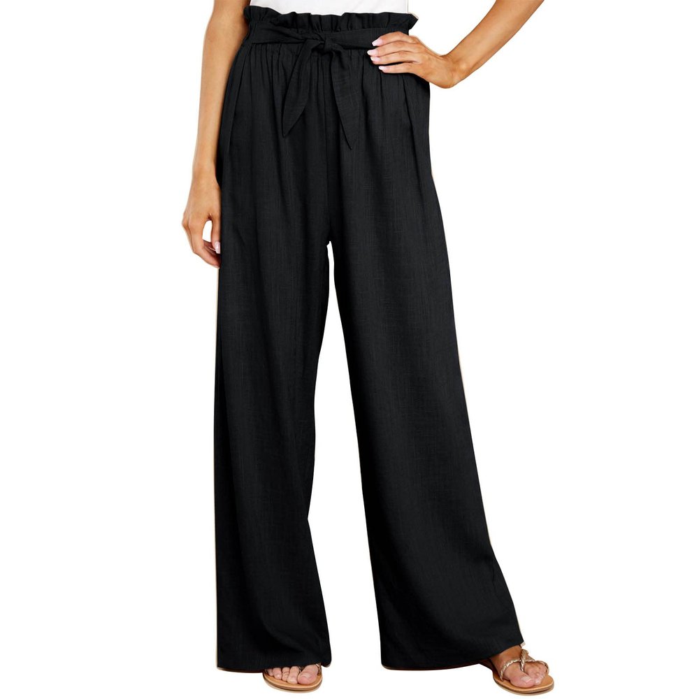 Cocoarm Women Wide Leg Casual Pants Elegant Long Lounge Palazzo with Belt Straight Loose(XXL-Black)