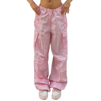 Women's Cargo Pants Low Waist Leisure Jogging Light Hiking Sporty Workout Wide Leg Baggy Trekking Pocket Streetwear(m-) Pink