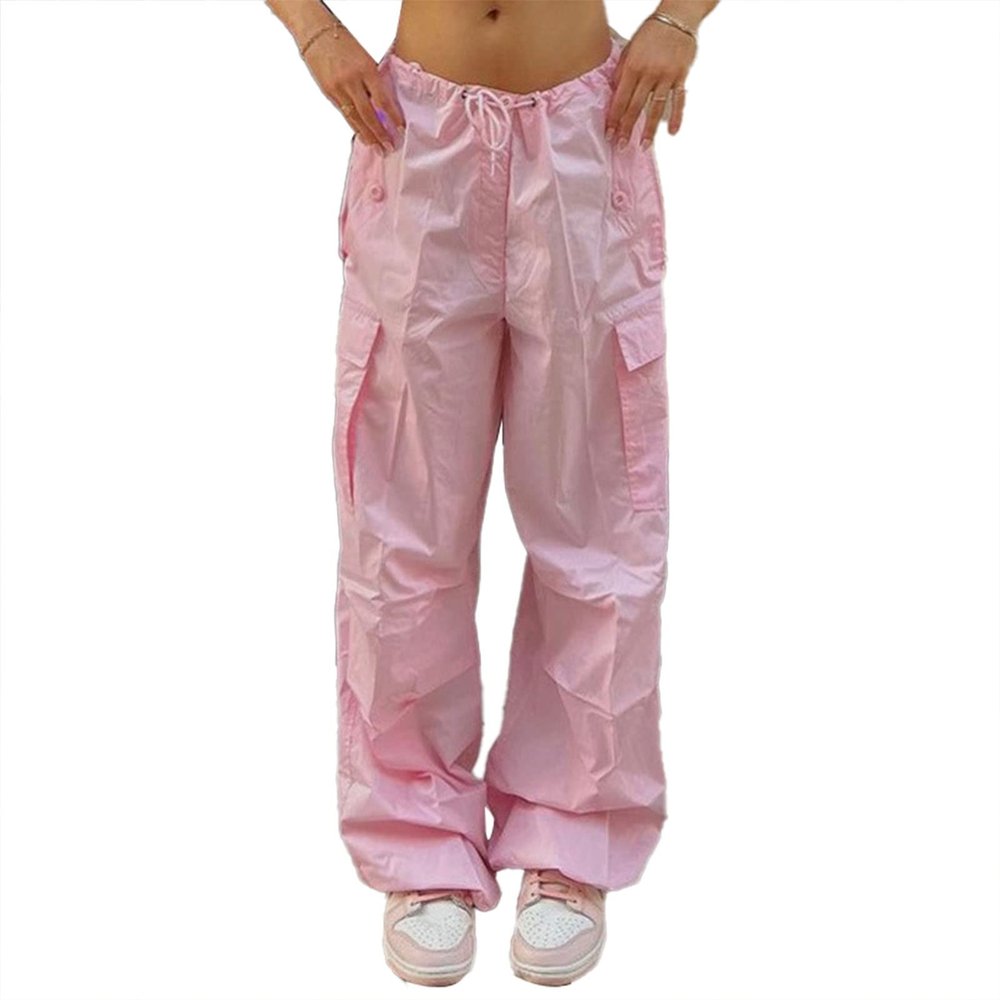 Women's Cargo Pants Low Waist Leisure Jogging Light Hiking Sporty Workout Wide Leg Baggy Trekking Pocket Streetwear(m-) Pink