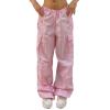 Women's Cargo Pants Low Waist Leisure Jogging Light Hiking Sporty Workout Wide Leg Baggy Trekking Pocket Streetwear(m-) Pink view 1